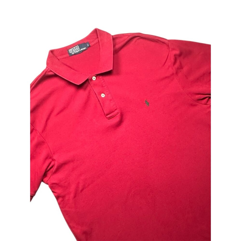 Polo By Ralph Lauren Polo Shirt Mens L Red Cotton Solid Short Sleeve Collared